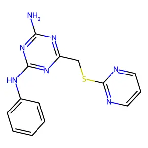 N-Phenyl-6-(pyrimidin-2-ylsulfanylmethyl)-[1,3,5]triazine-2,4-diamine structure