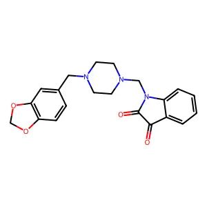 1-{[4-(1,3-benzodioxol-5-ylmethyl)piperazin-1-yl]methyl}-1H-indole-2,3-dione structure