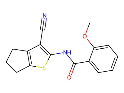 N-(3-cyano-5,6-dihydro-4H-cyclopenta[b]thiophen-2-yl)-2-methoxybenzamide structure