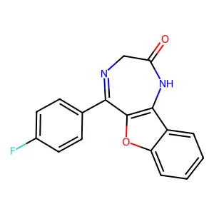 5-(4-fluorophenyl)-1,3-dihydro-2H-[1]benzofuro[3,2-e][1,4]diazepin-2-one structure