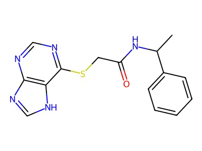 N-(1-phenylethyl)-2-(7H-purin-6-ylsulfanyl)acetamide structure