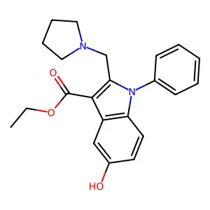 ethyl 5-hydroxy-1-phenyl-2-(pyrrolidin-1-ylmethyl)-1H-indole-3-carboxylate structure