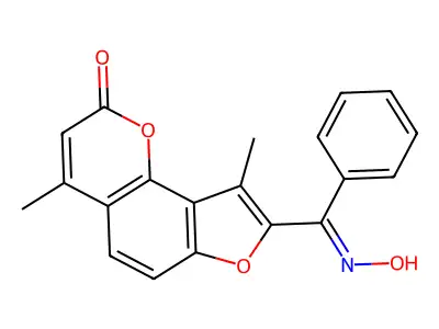 8-[(E)-(Hydroxyimino)(phenyl)methyl]-4,9-dimethyl-2H-furo[2,3-H]chromen-2-one structure