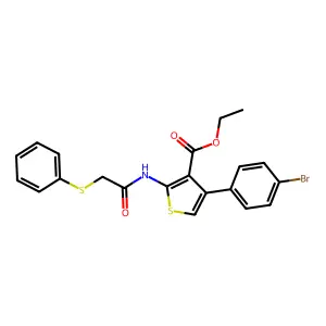 Ethyl 4-(4-bromophenyl)-2-{[(phenylsulfanyl)acetyl]amino}-3-thiophenecarboxylate structure