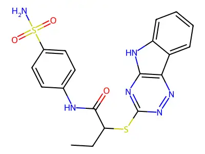 N-(4-sulfamoylphenyl)-2-(5H-[1,2,4]triazino[5,6-b]indol-3-ylsulfanyl)butanamide structure