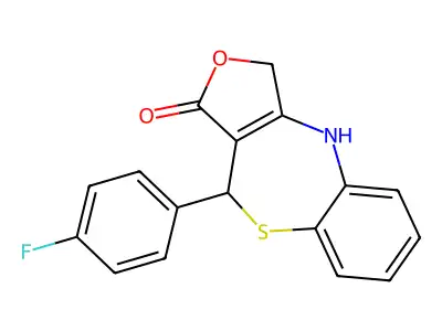 10-(4-fluorophenyl)-4,10-dihydro-1H,3H-furo[3,4-c][1,5]benzothiazepin-1-one structure