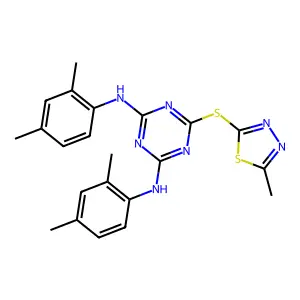 2-N,4-N-bis(2,4-dimethylphenyl)-6-[(5-methyl-1,3,4-thiadiazol-2-yl)sulfanyl]-1,3,5-triazine-2,4-diamine structure