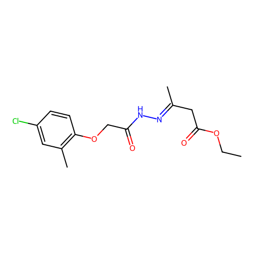 (E)-ethyl 3-(2-(2-(4-chloro-2-methylphenoxy)acetyl)hydrazono)butanoate structure