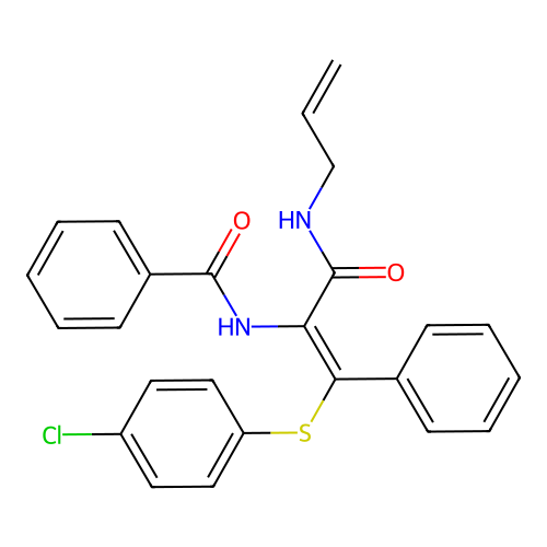 N-[(Z)-1-(4-chlorophenyl)sulfanyl-3-oxo-1-phenyl-3-(prop-2-enylamino)prop-1-en-2-yl]benzamide structure