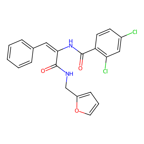 2,4-Dichloro-N-(1-((furan-2-ylmethyl)-carbamoyl)-2-phenyl-vinyl)-benzamide structure