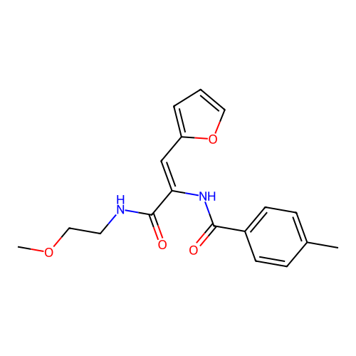 N-{(1Z)-1-(furan-2-yl)-3-[(2-methoxyethyl)amino]-3-oxoprop-1-en-2-yl}-4-methylbenzamide structure