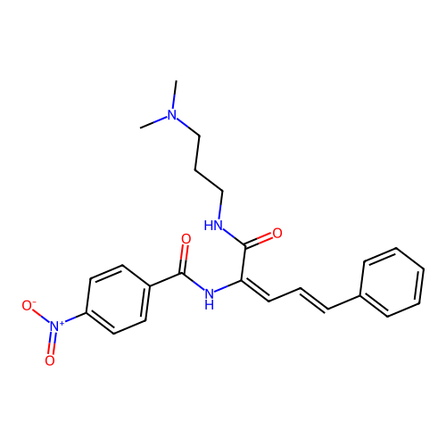N-[1-(3-dimethylaminopropylcarbamoyl)-4-phenyl-buta-1,3-dienyl]-4-nitro-benzamide structure
