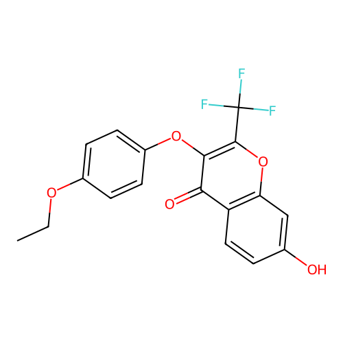 3-(4-ethoxyphenoxy)-7-hydroxy-2-(trifluoromethyl)-4H-chromen-4-one structure