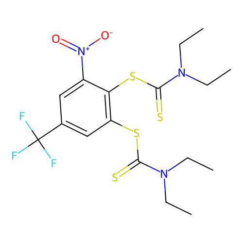 [2-(diethylcarbamothioylsulfanyl)-3-nitro-5-(trifluoromethyl)phenyl] N,N-diethylcarbamodithioate structure