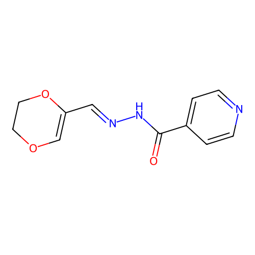 N'-[(E)-5,6-dihydro-1,4-dioxin-2-ylmethylidene]pyridine-4-carbohydrazide structure