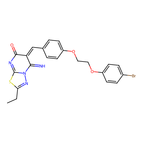 (6E)-6-[[4-[2-(4-bromophenoxy)ethoxy]phenyl]methylidene]-2-ethyl-5-imino-[1,3,4]thiadiazolo[3,2-a]pyrimidin-7-one structure