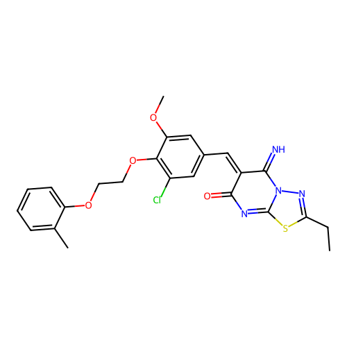 (6Z)-6-({3-CHLORO-5-METHOXY-4-[2-(2-METHYLPHENOXY)ETHOXY]PHENYL}METHYLIDENE)-2-ETHYL-5-IMINO-5H,6H,7H-[1,3,4]THIADIAZOLO[3,2-A]PYRIMIDIN-7-ONE structure