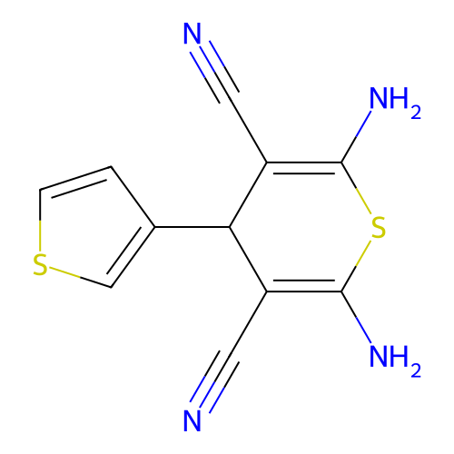 2,6-diamino-4-(thiophen-3-yl)-4H-thiopyran-3,5-dicarbonitrile structure