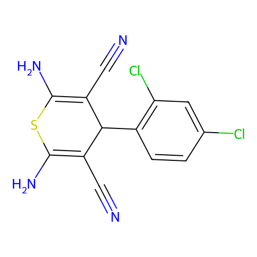 2,6-diamino-4-(2,4-dichlorophenyl)-4H-thiopyran-3,5-dicarbonitrile structure