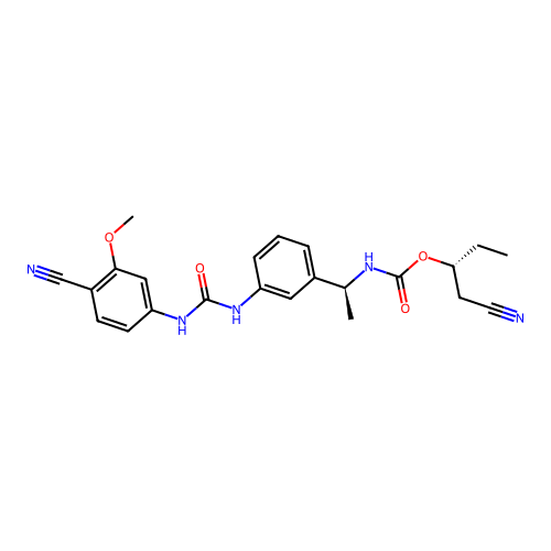 (R)-1-cyanobutan-2-yl ((S)-1-(3-(3-(4-cyano-3-methoxyphenyl)ureido)phenyl)ethyl)carbamate structure