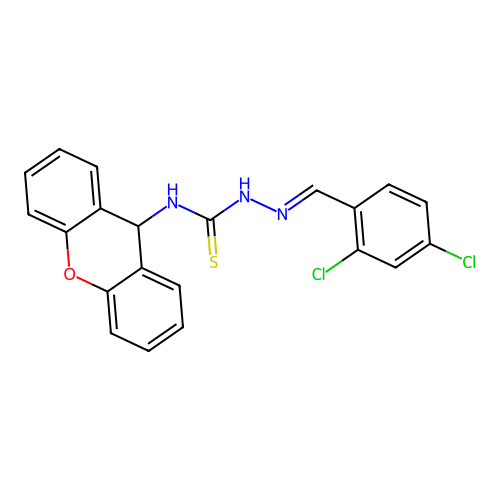 (2E)-2-(2,4-dichlorobenzylidene)-N-(9H-xanthen-9-yl)hydrazinecarbothioamide structure