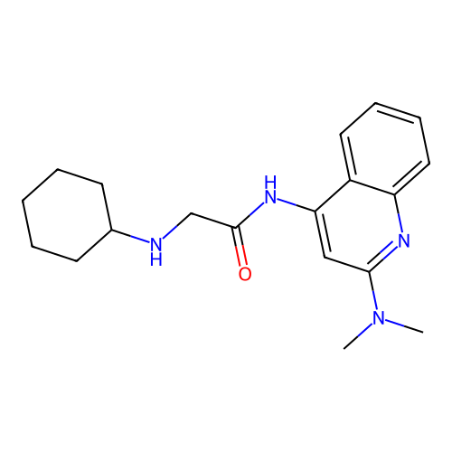 2-(cyclohexylamino)-N-(2-(dimethylamino)quinolin-4-yl)acetamide structure