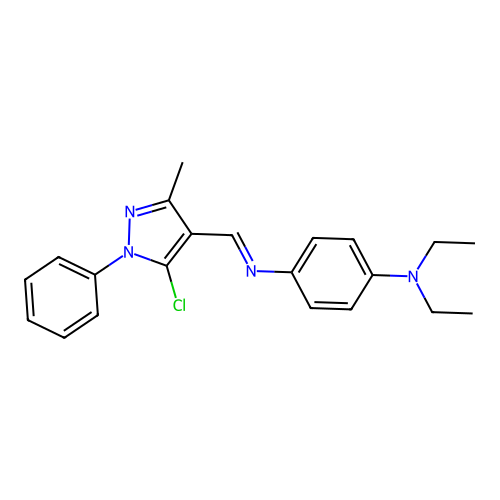 4-[(5-chloro-3-methyl-1-phenylpyrazol-4-yl)methylideneamino]-N,N-diethylaniline structure