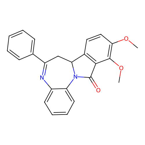 10,11-dimethoxy-6-phenyl-7H-benzo[2,3][1,4]diazepino[7,1-a]isoindol-12(7aH)-one structure