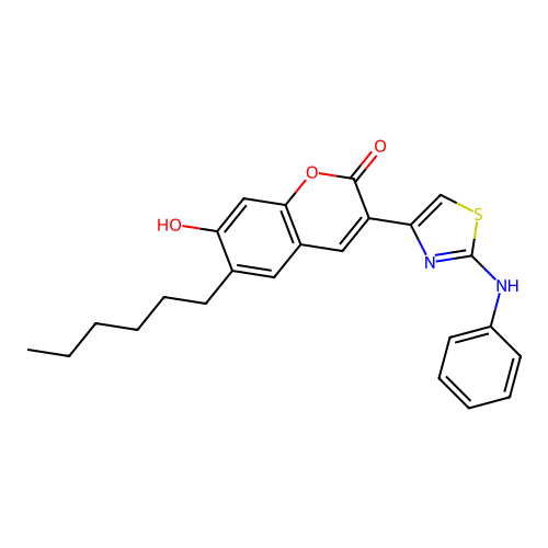 6-hexyl-7-hydroxy-3-[2-(phenylamino)-1,3-thiazol-4-yl]-2H-chromen-2-one structure