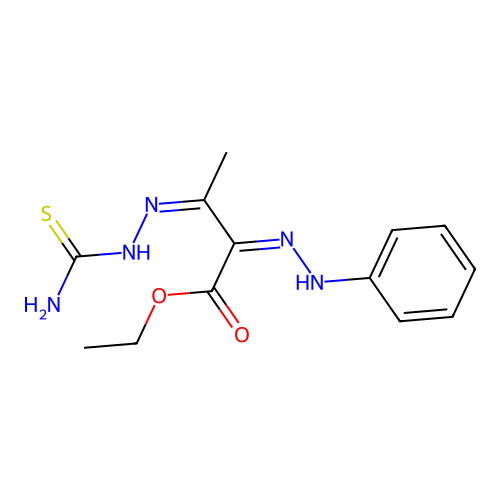 ethyl (2Z,3Z)-3-(carbamothioylhydrazinylidene)-2-(phenylhydrazinylidene)butanoate structure