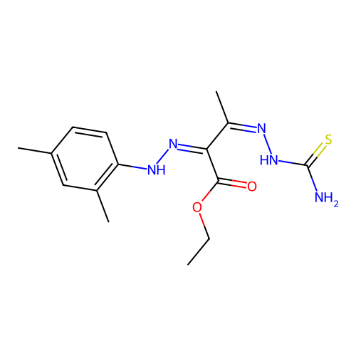 ethyl (2Z,3Z)-3-(carbamothioylhydrazinylidene)-2-[(2,4-dimethylphenyl)hydrazinylidene]butanoate structure