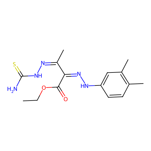ethyl (2Z,3Z)-3-(carbamothioylhydrazinylidene)-2-[(3,4-dimethylphenyl)hydrazinylidene]butanoate structure