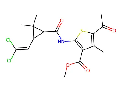 methyl 5-acetyl-2-({[3-(2,2-dichloroethenyl)-2,2-dimethylcyclopropyl]carbonyl}amino)-4-methylthiophene-3-carboxylate structure