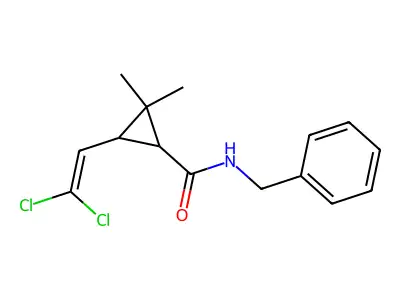 N-benzyl-3-(2,2-dichloroethenyl)-2,2-dimethylcyclopropane-1-carboxamide structure