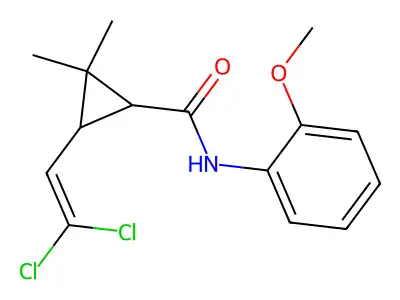 3-(2,2-dichloroethenyl)-N-(2-methoxyphenyl)-2,2-dimethylcyclopropane-1-carboxamide structure