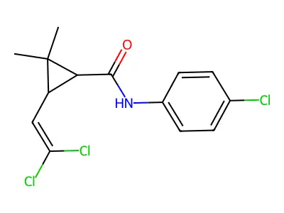 N-(4-chlorophenyl)-3-(2,2-dichloroethenyl)-2,2-dimethylcyclopropane-1-carboxamide structure