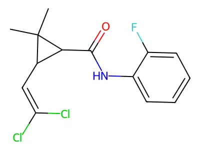 3-(2,2-dichloroethenyl)-N-(2-fluorophenyl)-2,2-dimethylcyclopropane-1-carboxamide structure