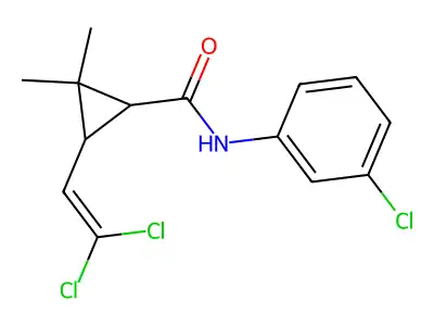 N-(3-chlorophenyl)-3-(2,2-dichloroethenyl)-2,2-dimethylcyclopropane-1-carboxamide structure