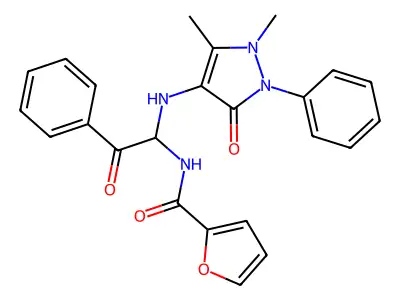 N-{1-[(1,5-dimethyl-3-oxo-2-phenyl-2,3-dihydro-1H-pyrazol-4-yl)amino]-2-oxo-2-phenylethyl}furan-2-carboxamide structure
