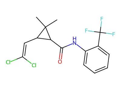 3-(2,2-dichlorovinyl)-2,2-dimethyl-N-[2-(trifluoromethyl)phenyl]cyclopropanecarboxamide structure