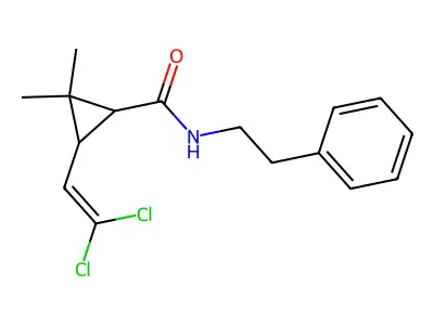 3-(2,2-dichloroethenyl)-2,2-dimethyl-N-(2-phenylethyl)cyclopropanecarboxamide structure