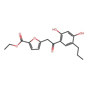 Ethyl 5-[2-(2,4-dihydroxy-5-propylphenyl)-2-oxoethyl]furan-2-carboxylate structure