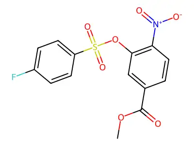 Methyl 3-(((4-fluorophenyl)sulfonyl)oxy)-4-nitrobenzenecarboxylate structure