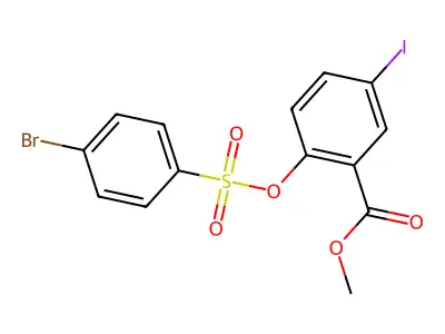 Methyl 2-(((4-bromophenyl)sulfonyl)oxy)-5-iodobenzenecarboxylate structure