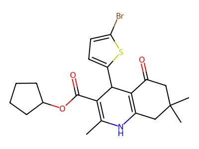 cyclopentyl 4-(5-bromothiophen-2-yl)-2,7,7-trimethyl-5-oxo-1,4,5,6,7,8-hexahydroquinoline-3-carboxylate structure