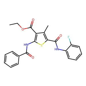 Ethyl 2-benzamido-5-[(2-fluorophenyl)carbamoyl]-4-methylthiophene-3-carboxylate structure