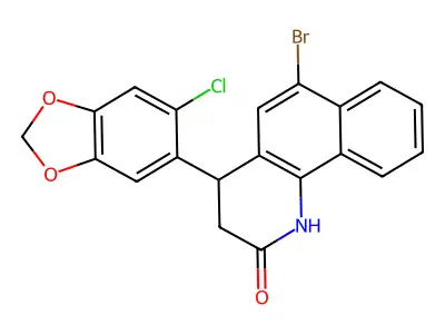 6-bromo-4-(6-chloro-1,3-benzodioxol-5-yl)-3,4-dihydrobenzo[h]quinolin-2(1H)-one structure