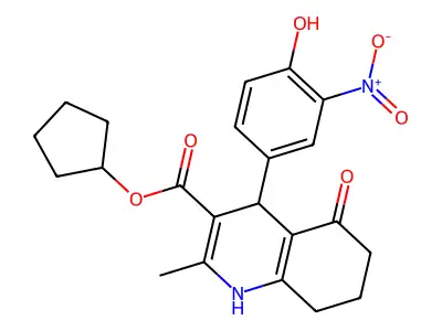 cyclopentyl 4-(4-hydroxy-3-nitrophenyl)-2-methyl-5-oxo-1,4,5,6,7,8-hexahydroquinoline-3-carboxylate structure
