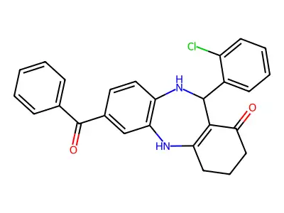 11-(2-chlorophenyl)-7-(phenylcarbonyl)-2,3,4,5,10,11-hexahydro-1H-dibenzo[b,e][1,4]diazepin-1-one structure