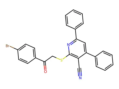 2-((2-(4-Bromophenyl)-2-oxoethyl)thio)-4,6-diphenylnicotinonitrile structure